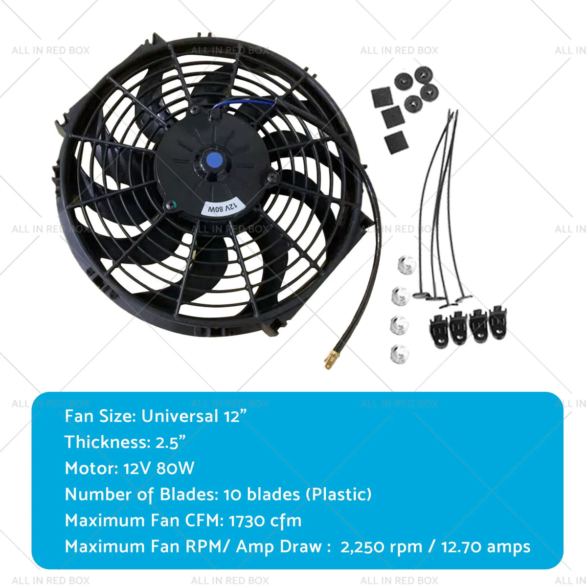 12" Push Pull Radiator Fan for Universal Engine Bay Cooling (80W)