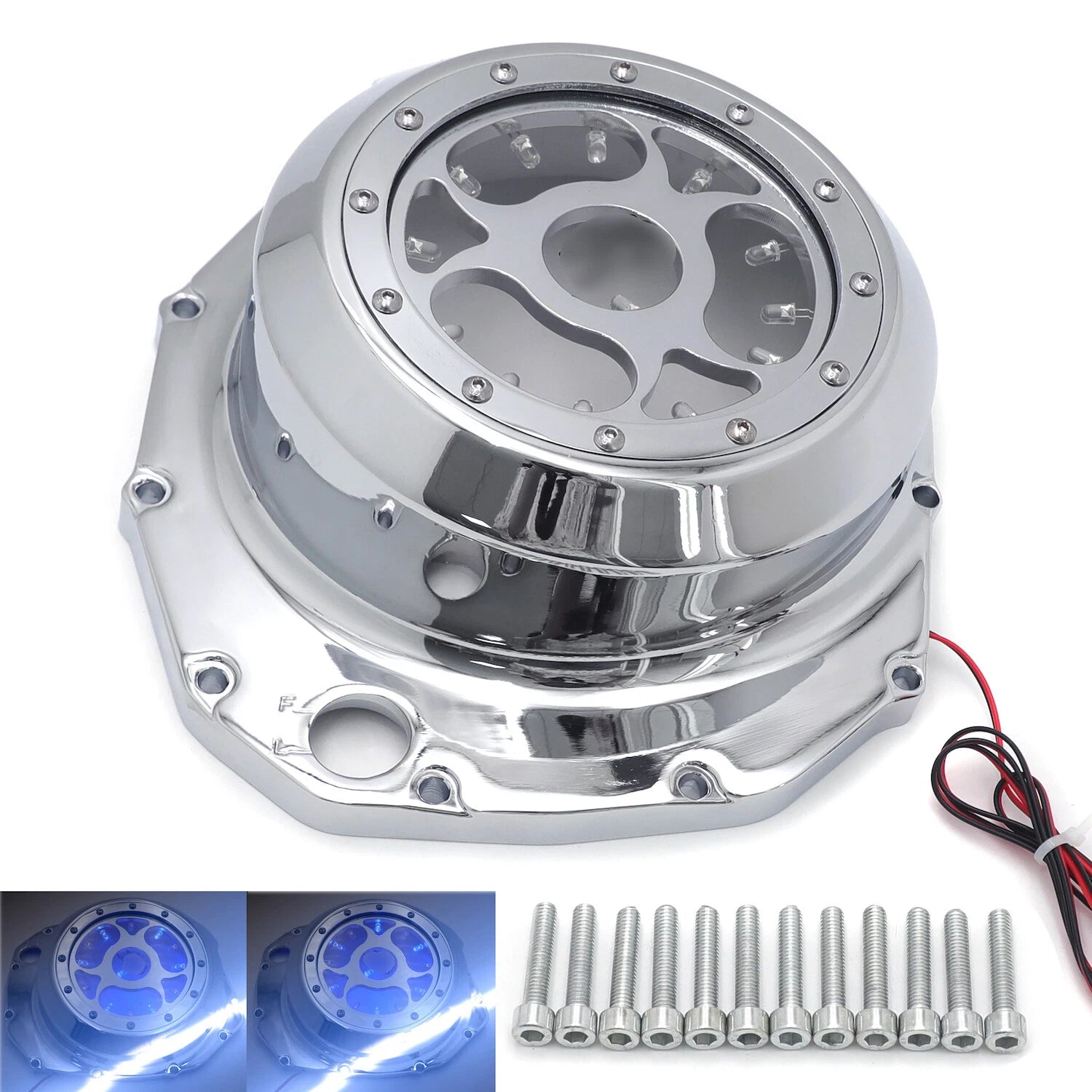 Chrome Blue Sequential LED Engine Clutch Cover for Suzuki GSXR1300 Hayabusa (1999–2020)
