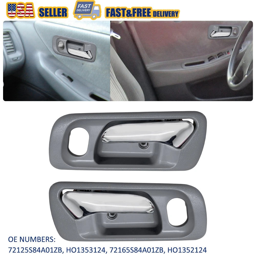 2X Door Handle Set for Honda Accord (1998–2002) Front Inner Gray Housing Chrome