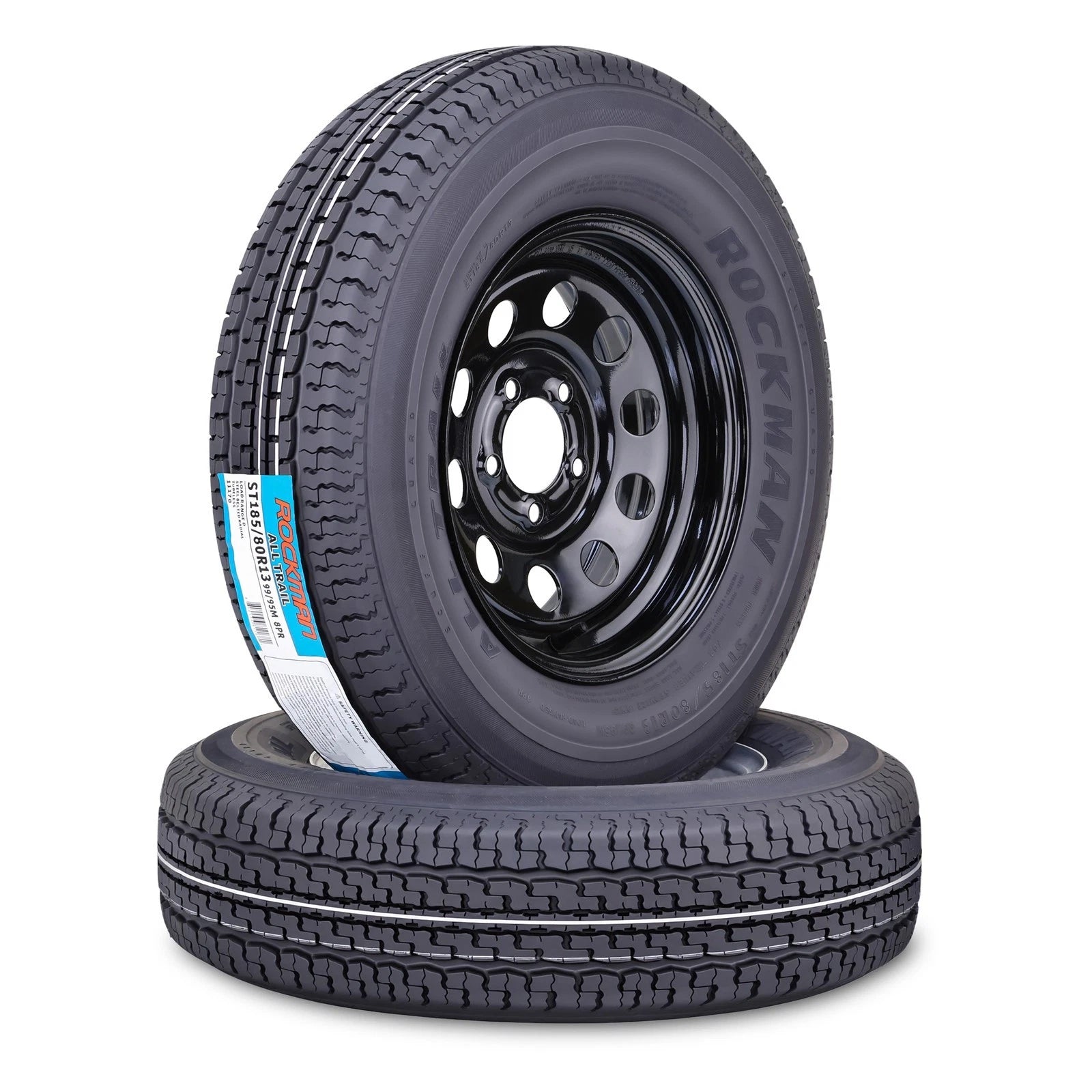Set of 2 Trailer Tire ST185/80R13 8-Ply D 99M 5x4.5 PCD Black Mod Rim