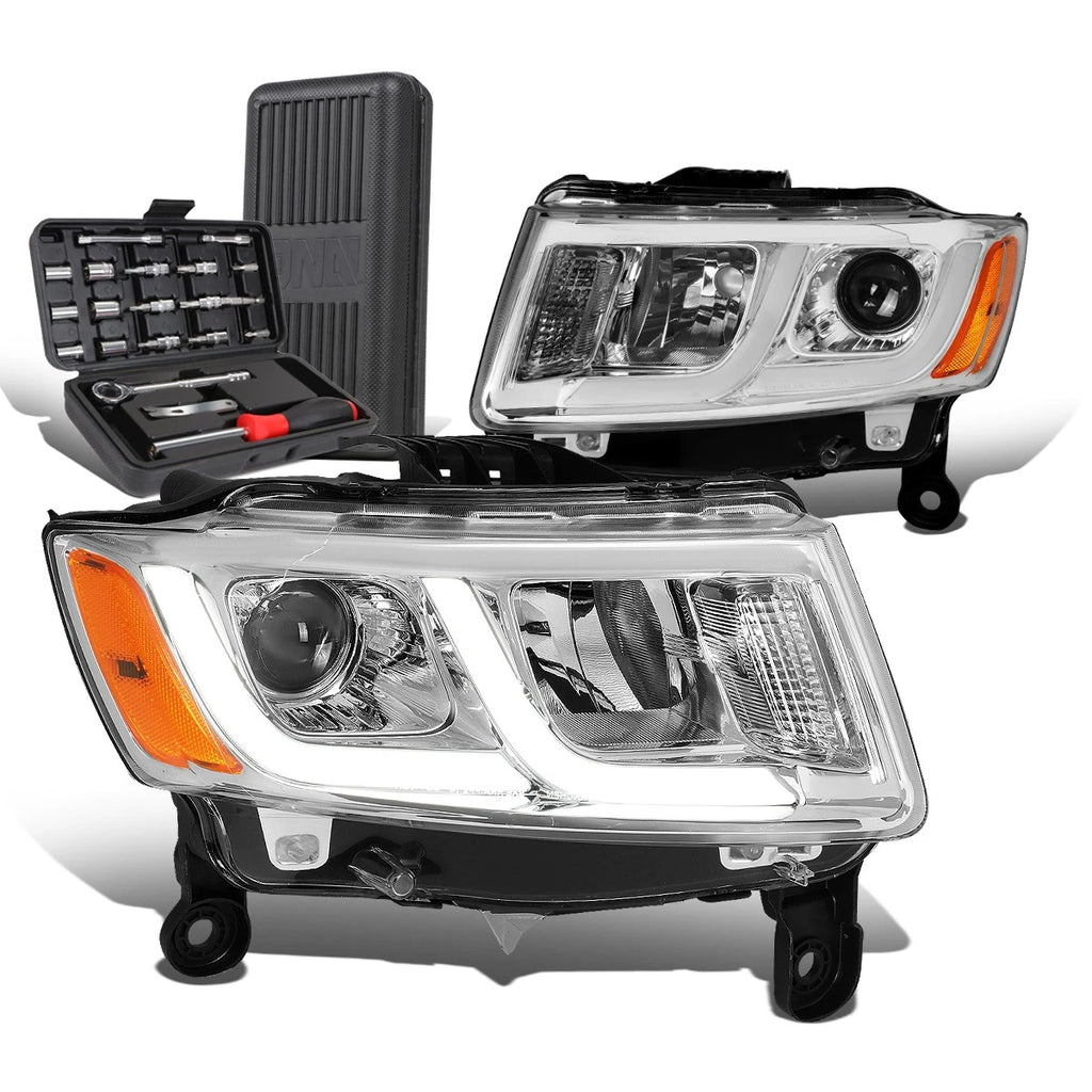 Pair of LED Chrome Amber Projector Headlights for Grand Cherokee (2014–2016)