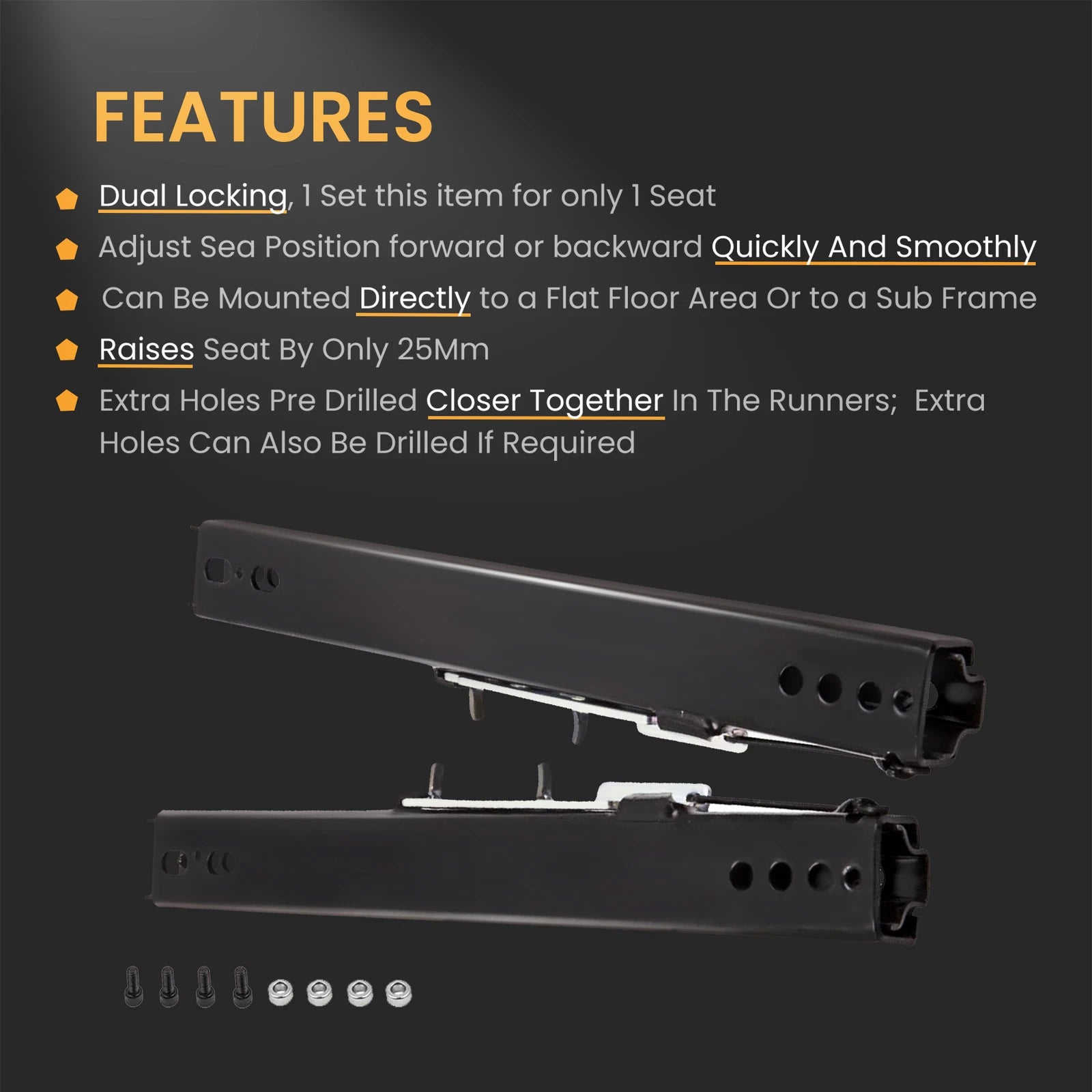 Dual Locking Seat Rails Brackets for Universal Bucket Seats (Pair)