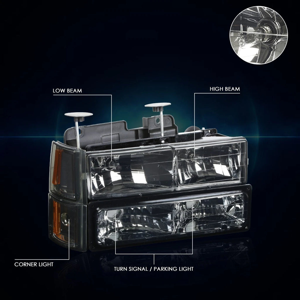 Bumper Headlight Smoked Housing Amber Corner for GMC C/K Suburban (1994–2000)