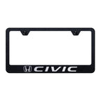 Textured Black Laser Etched Wide Bottom License Plate Frame for Honda Civic