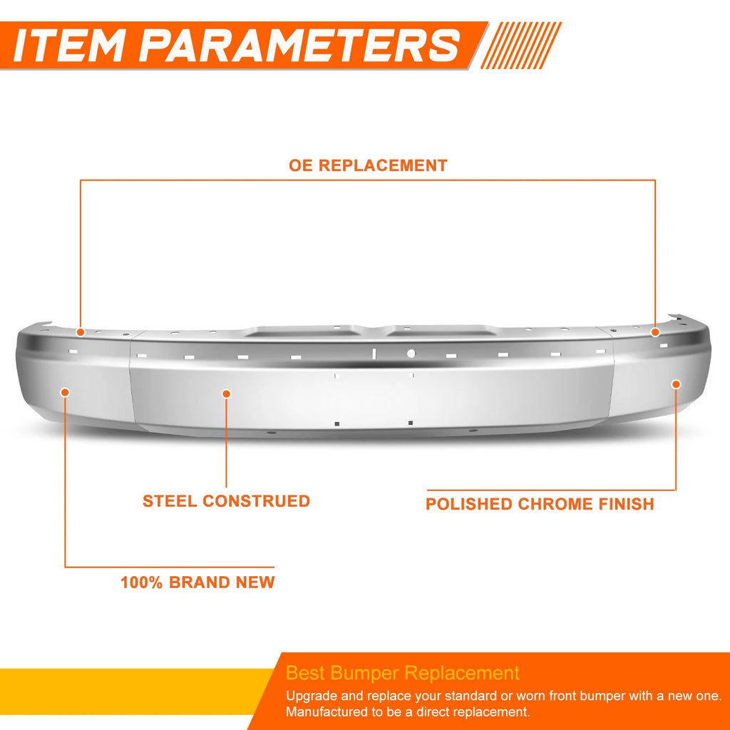 Chrome Steel Front Bumper Face Bar for Chevy Express GMC Savana (2003–2023)