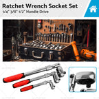 3pc Ratchet Socket Wrench Set 1/4 3/8 1/2 Drive 72 Tooth Quick Release