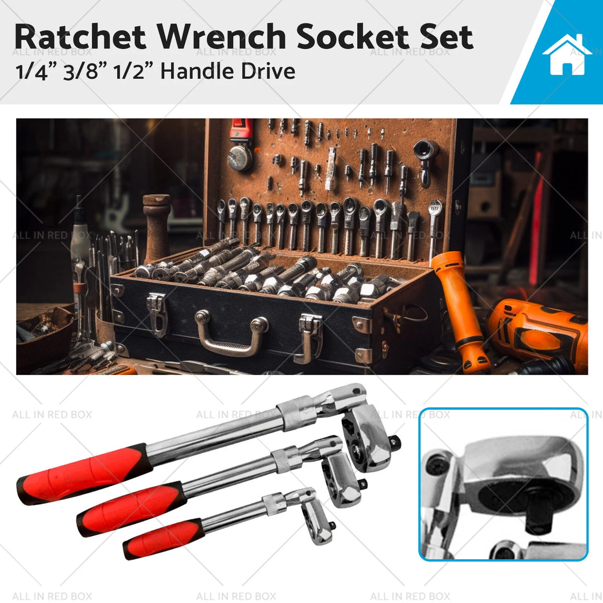 3pc Ratchet Socket Wrench Set 1/4 3/8 1/2 Drive 72 Tooth Quick Release