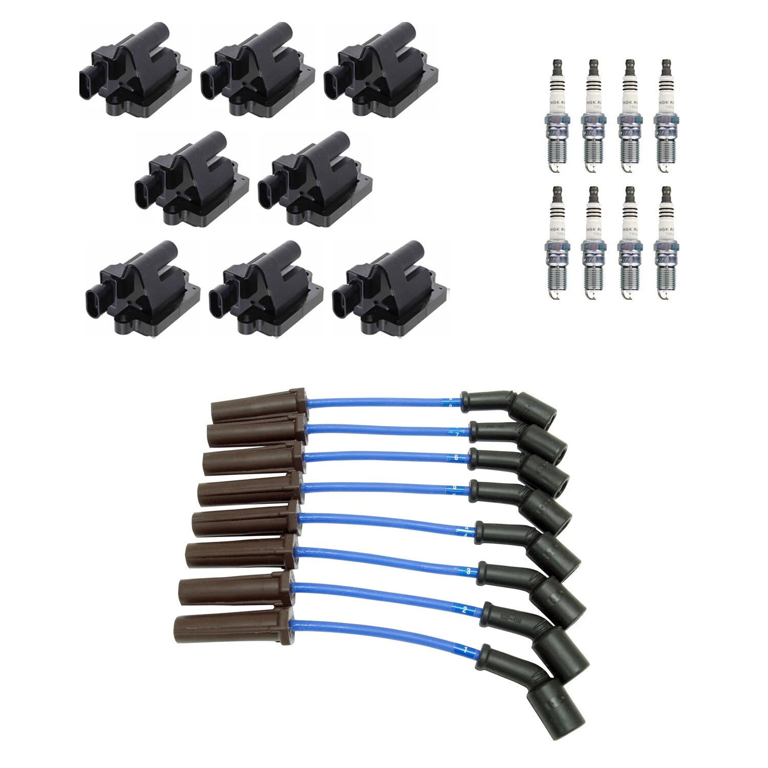 Set of 8 NGK Ignition Coil Wires & Ruthenium Spark Plugs for Suburban 1500, Tahoe V8