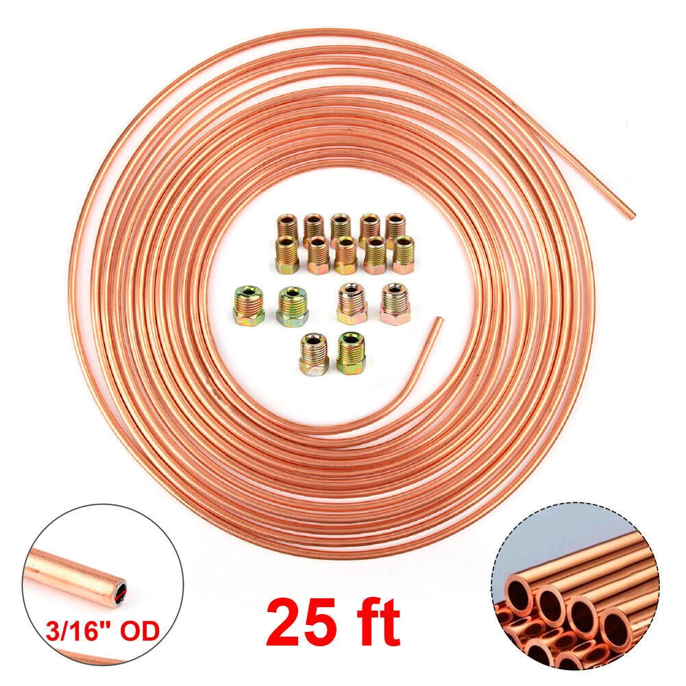 Copper Plated Brake Line Tubing Kit for All Vehicles (25 Ft Coil)