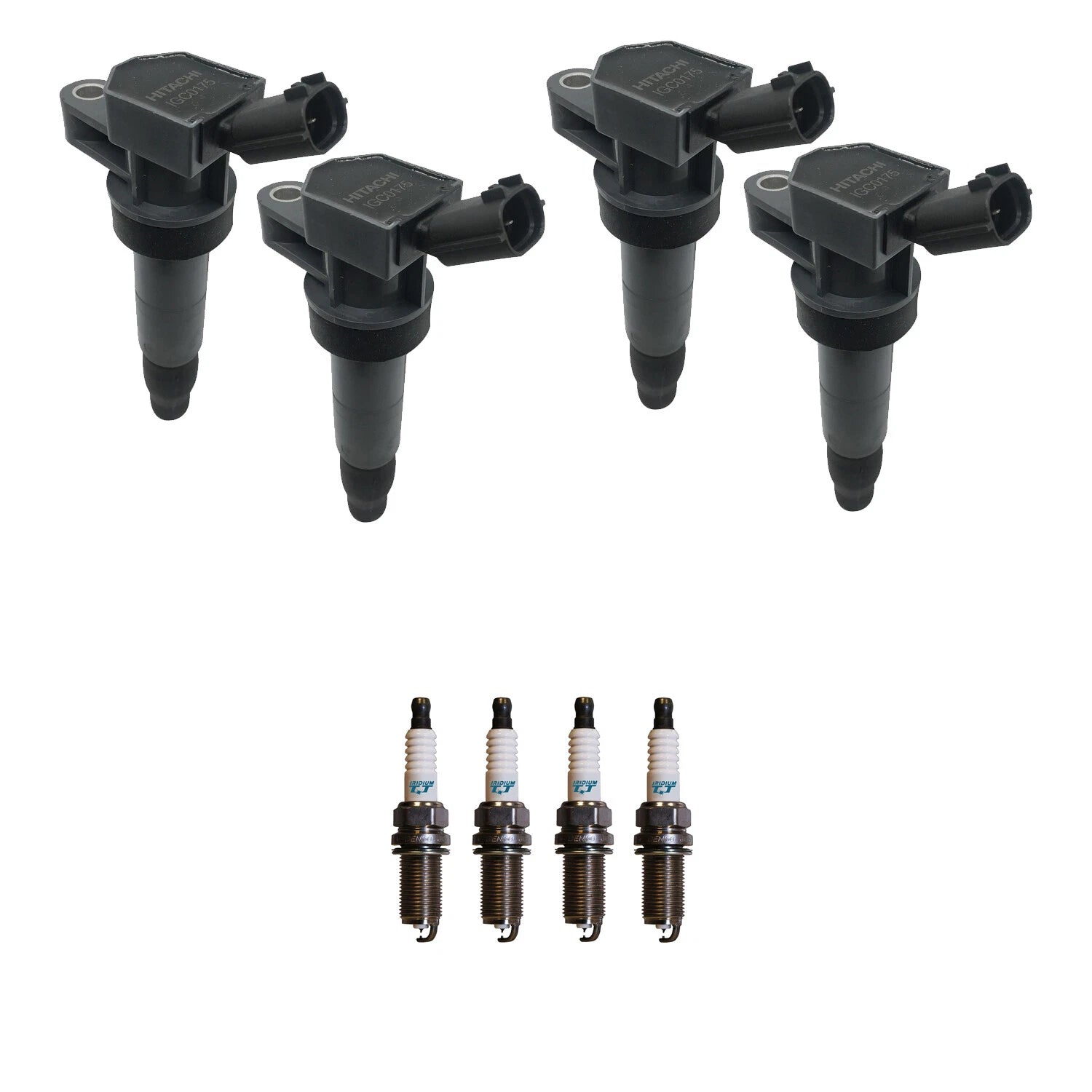 Set of 4 Ignition Coils & Denso Iridium TT Spark Plugs for Santa Fe, Sorento