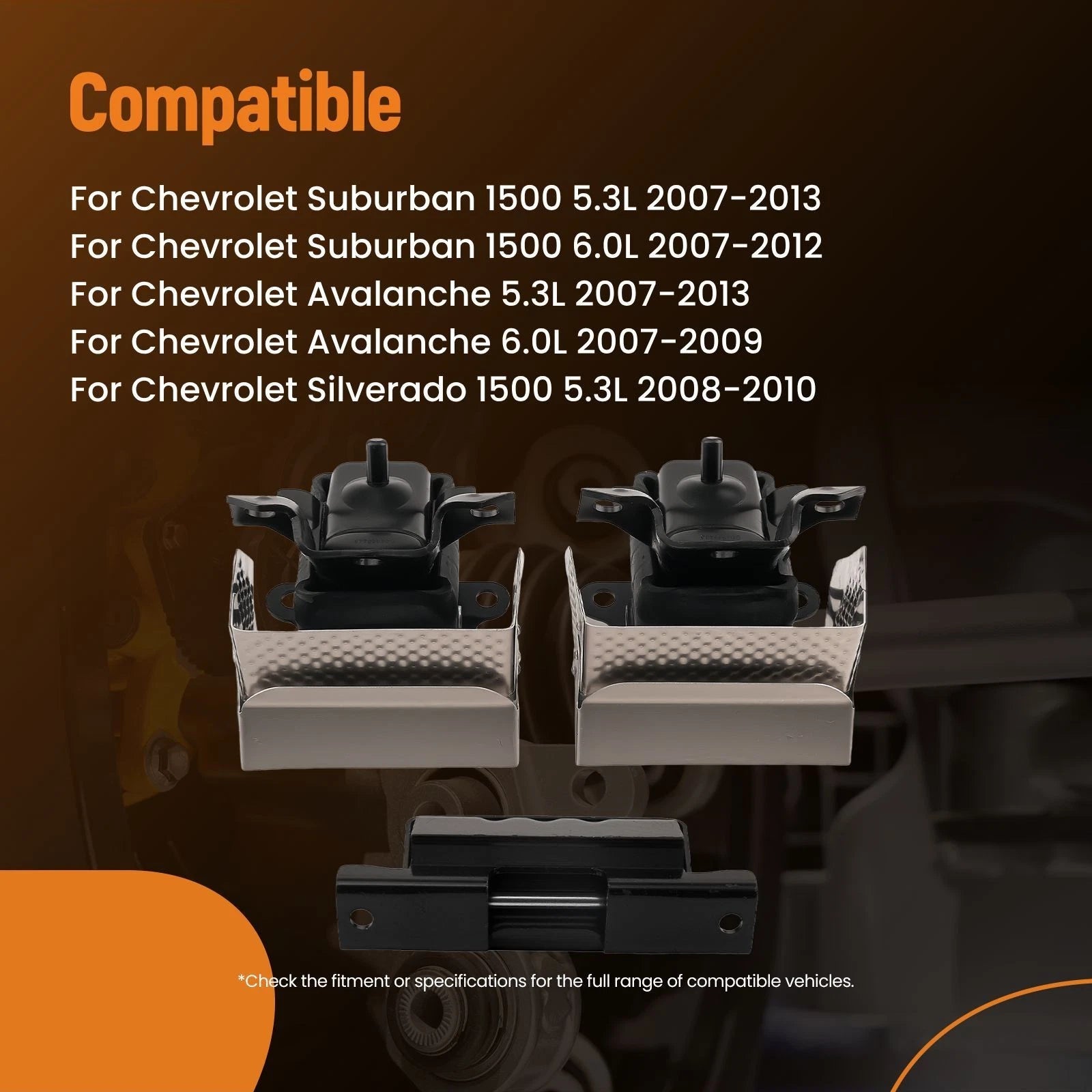 Set of 3 Engine Motor & Trans Mounts for Cadillac Chevrolet GMC (2007-2014)