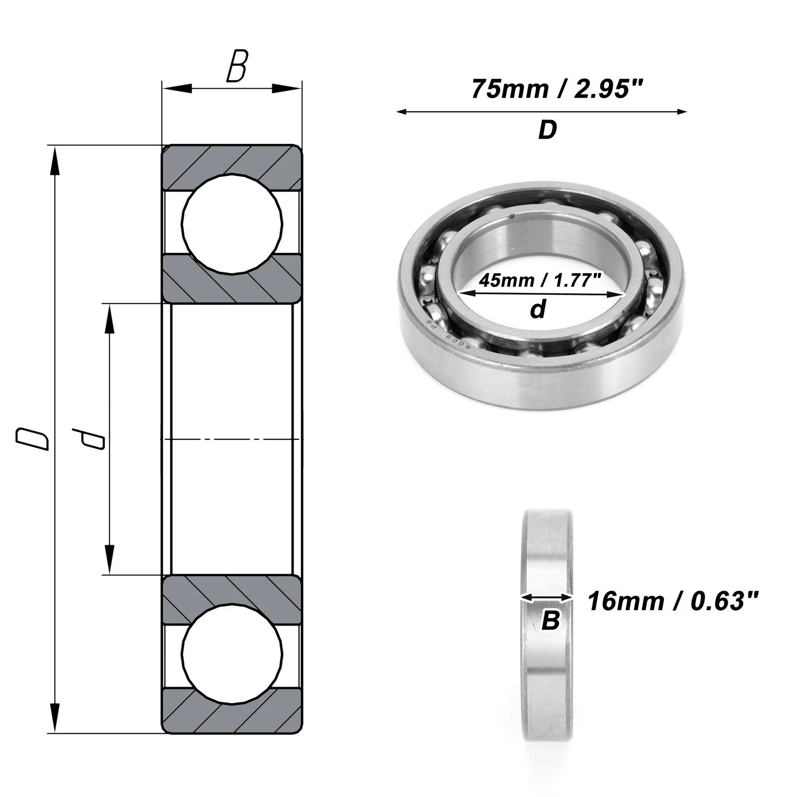 Deep Groove Ball Bearing 45x75x16mm for Scooter Skateboard (6009)