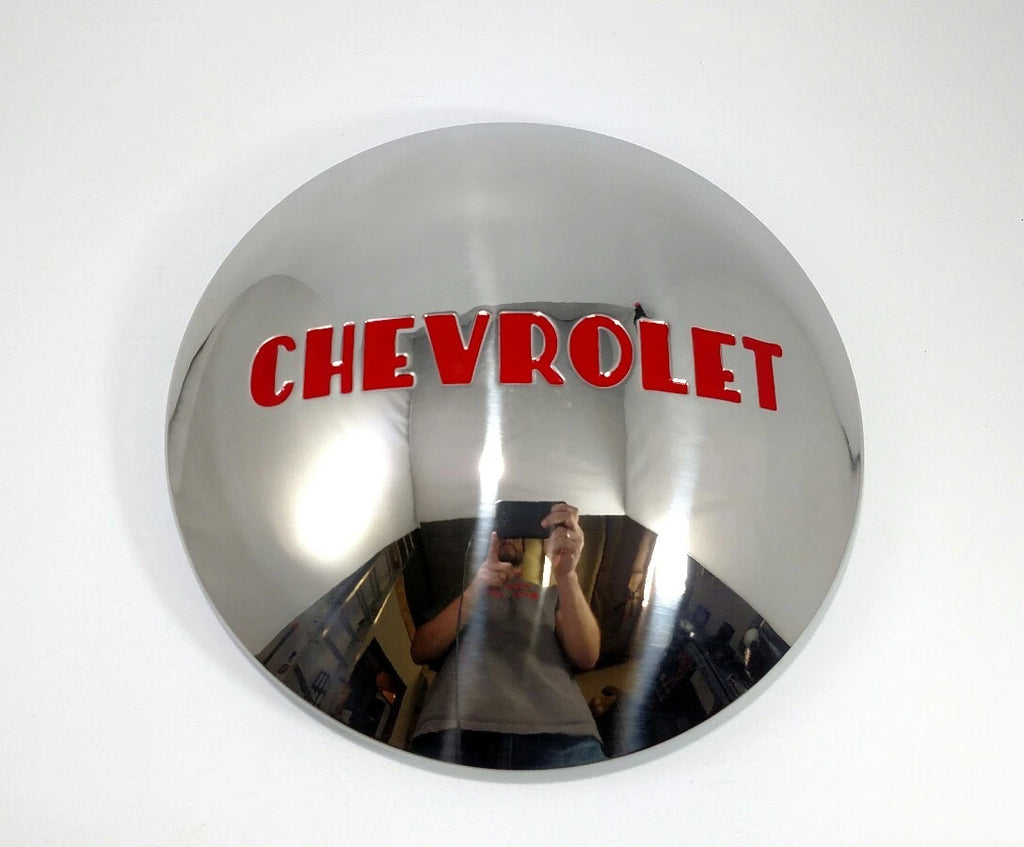 Stainless Hubcaps with Red Lettering for 1947–1953 Chevrolet 1/2T Pickup