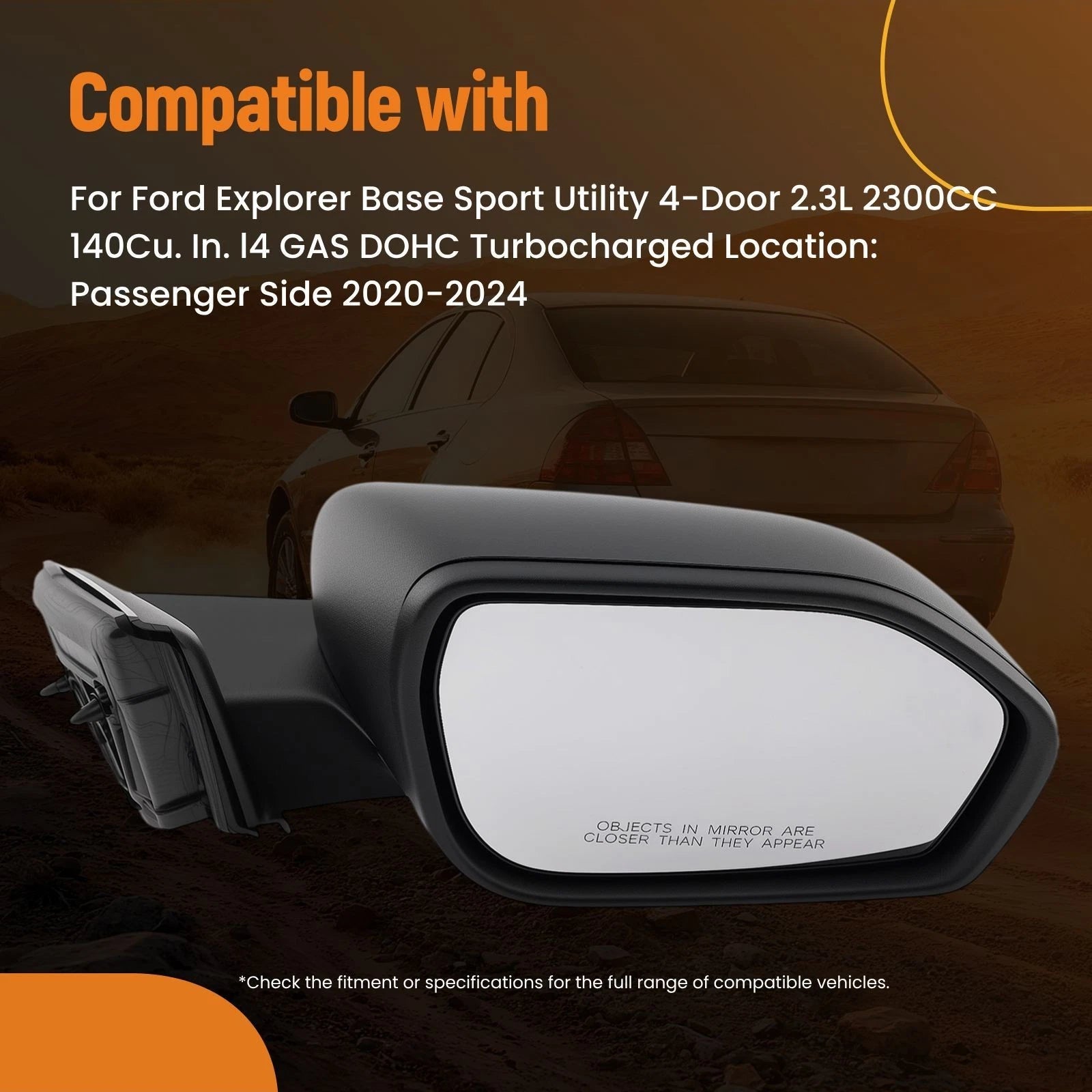 Passenger Mirror for Ford Explorer (2020–2024) FO1321672 Black Power