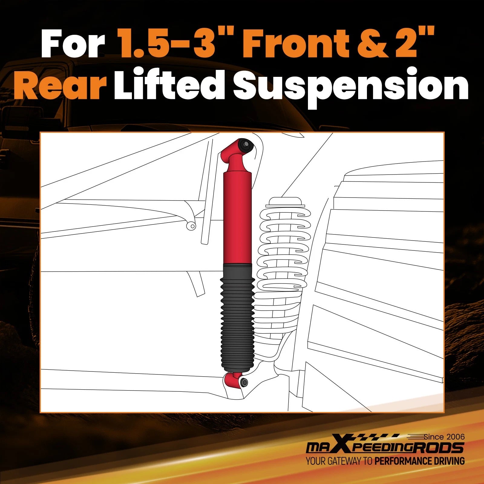 Front Rear Lift Shock Absorber for Jeep Wrangler (2007–2018) 1.5-3" Lift