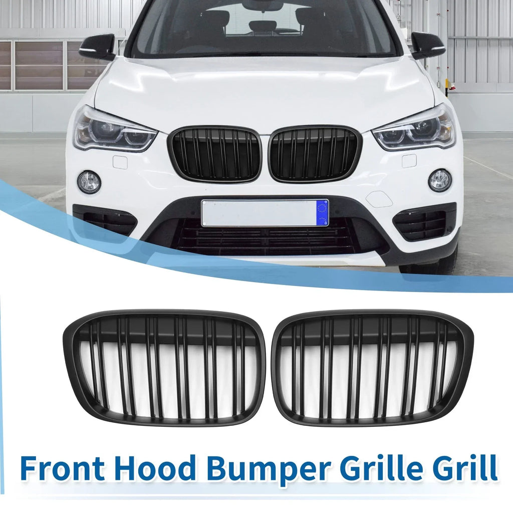 1 Pair Front Upper Bumper Grille for BMW X1 Matte Black (2016 - 2022)