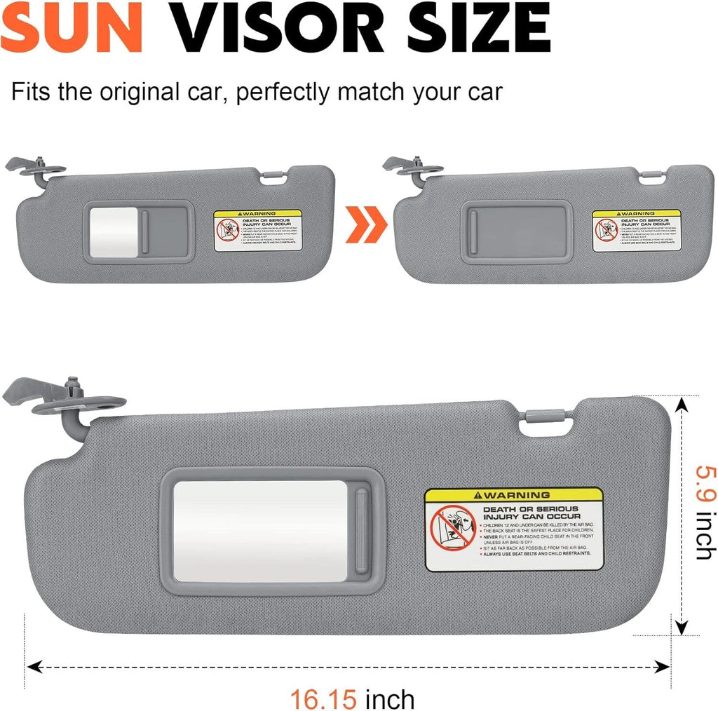 Set of 2 Gray Car Sun Visors for Hyundai Elantra (2011–2015)