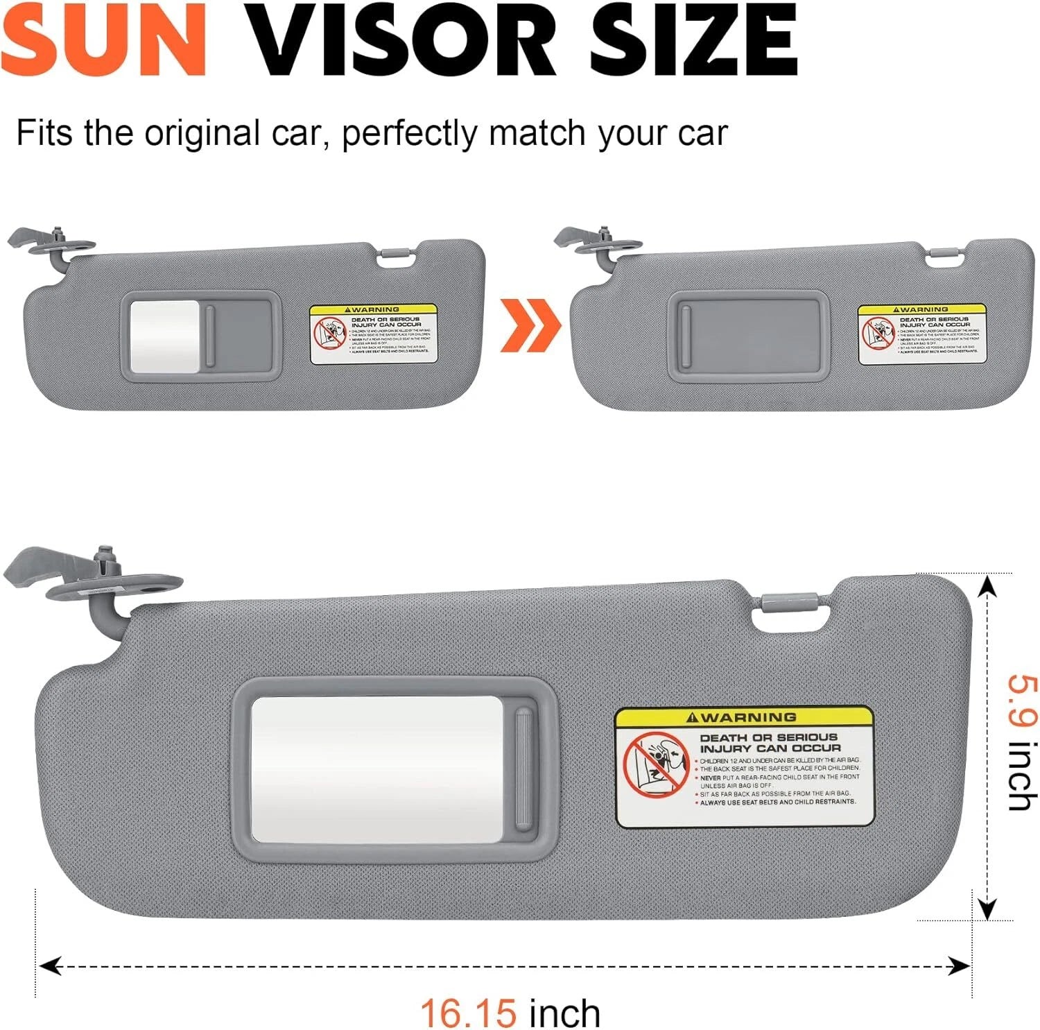 Set of 2 Gray Car Sun Visors for Hyundai Elantra (2011–2015)