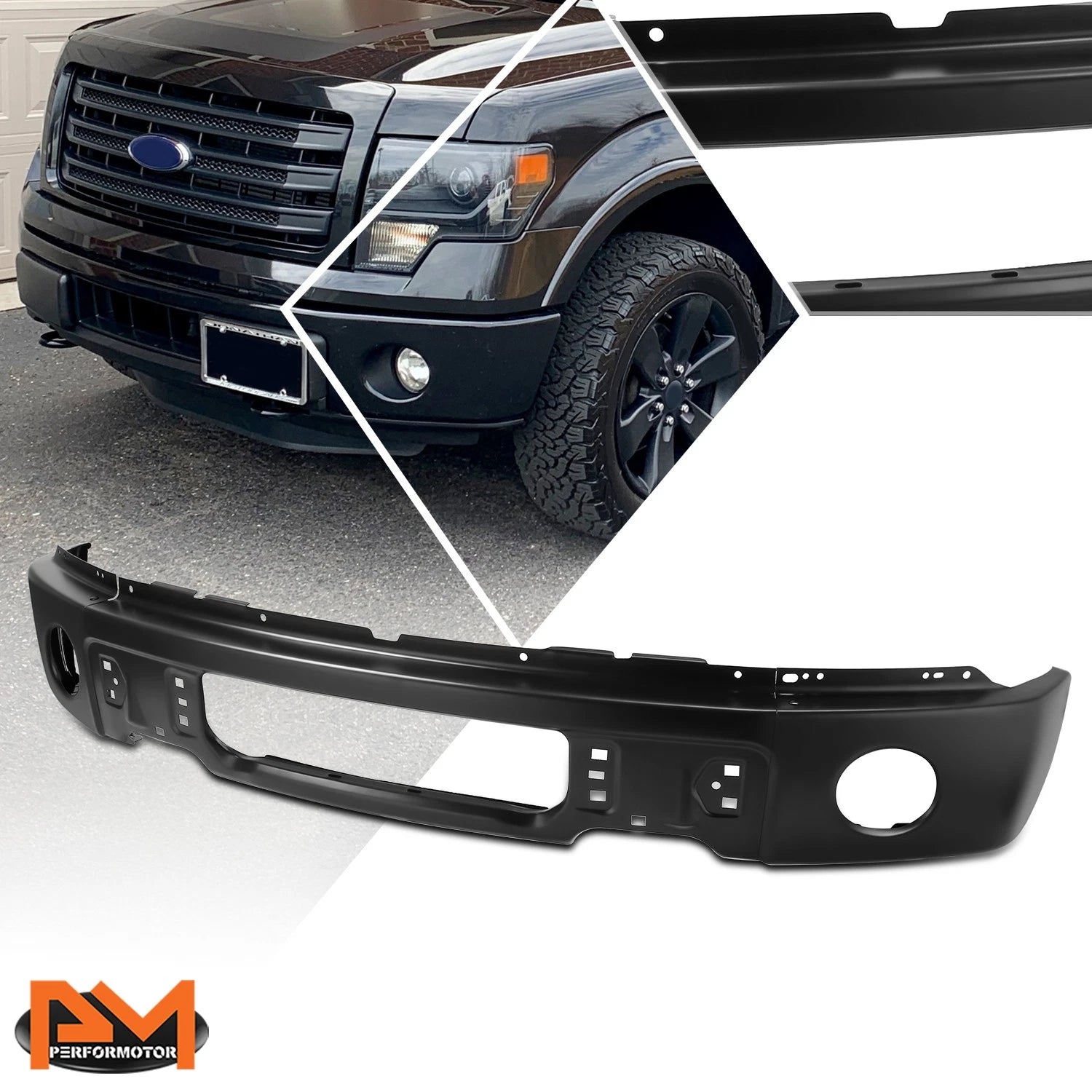 Front Bumper Face Bar for Ford F-150 (2009–2014) - Primered Black, Fog Light Hole