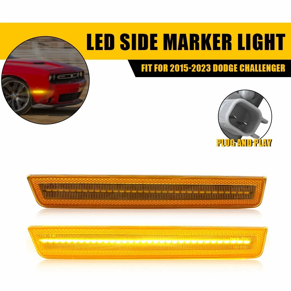 2X Front LED Side Marker Lights Amber for Dodge Challenger (2015–2023)