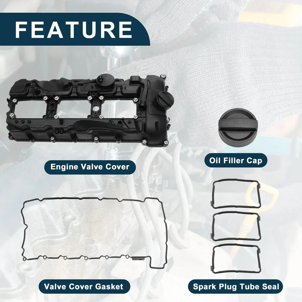 Front Engine Valve Cover with Gasket for BMW 135is Black (2013)