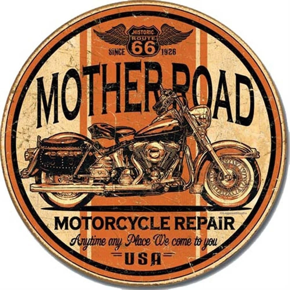 Route 66 Motorcycle 12" Round Tin Sign #1697