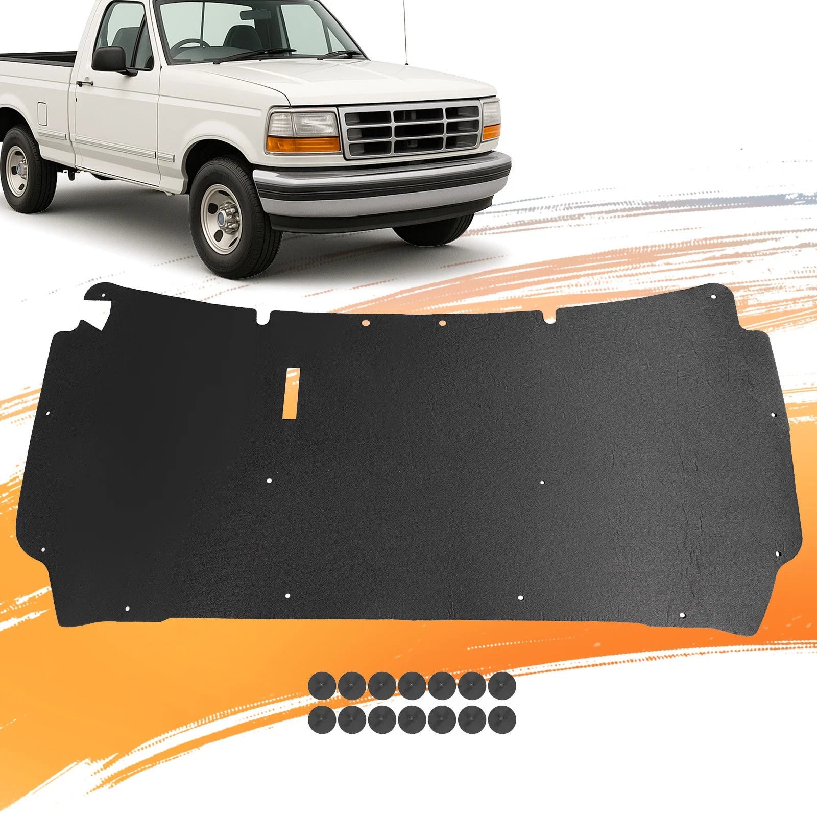 Hood Insulation Pad for Ford F-150 (1997–2003) Low Profile with Clips Black
