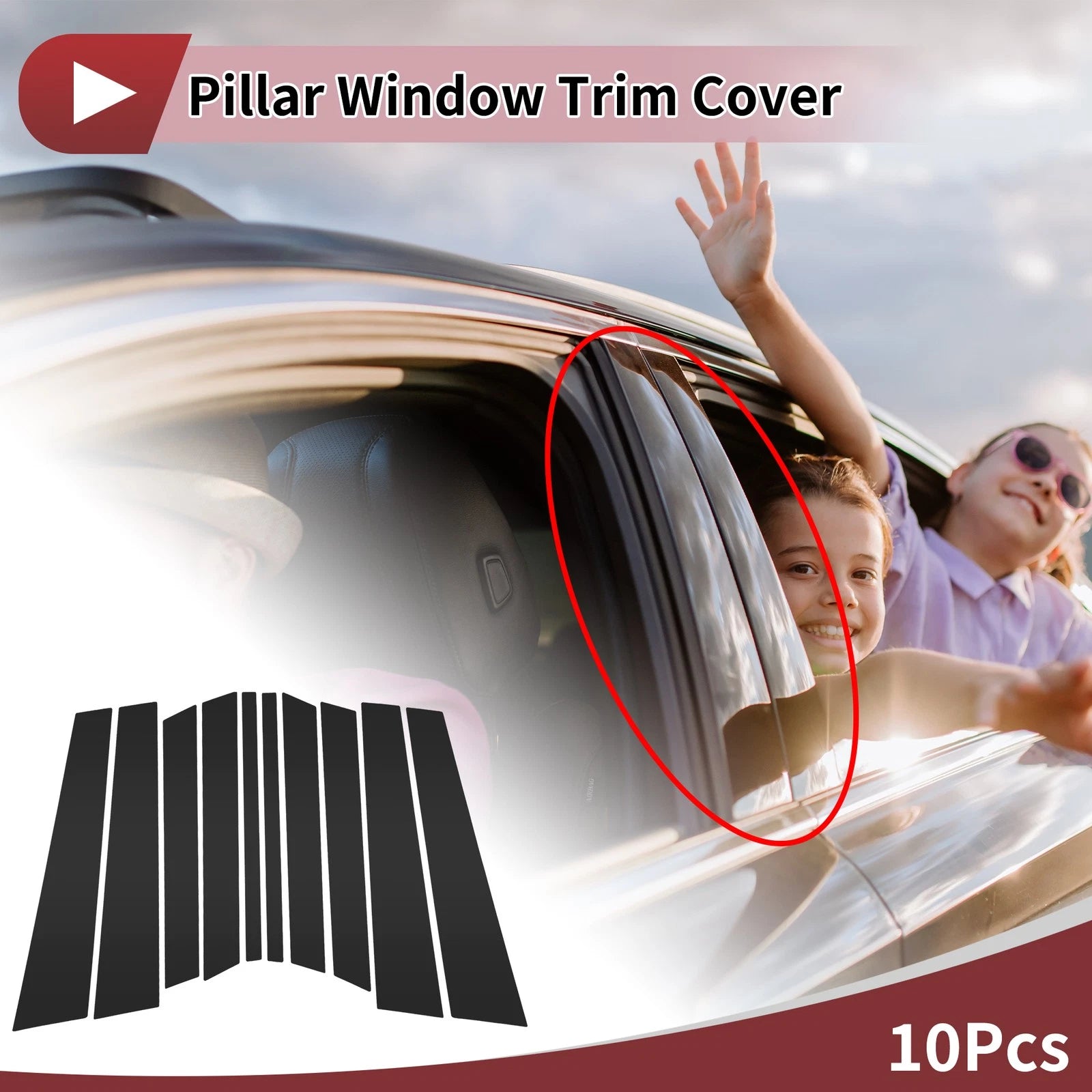 10 Pcs Car Door Pillar Window Trim for Mercedes-Benz R-Class (2006–2015) Black