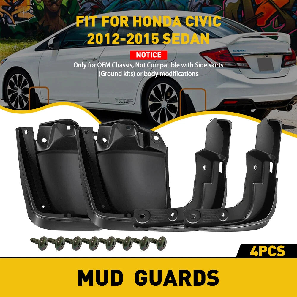 4X Splash Mud Guards Flaps for Honda Civic (2012–2015)