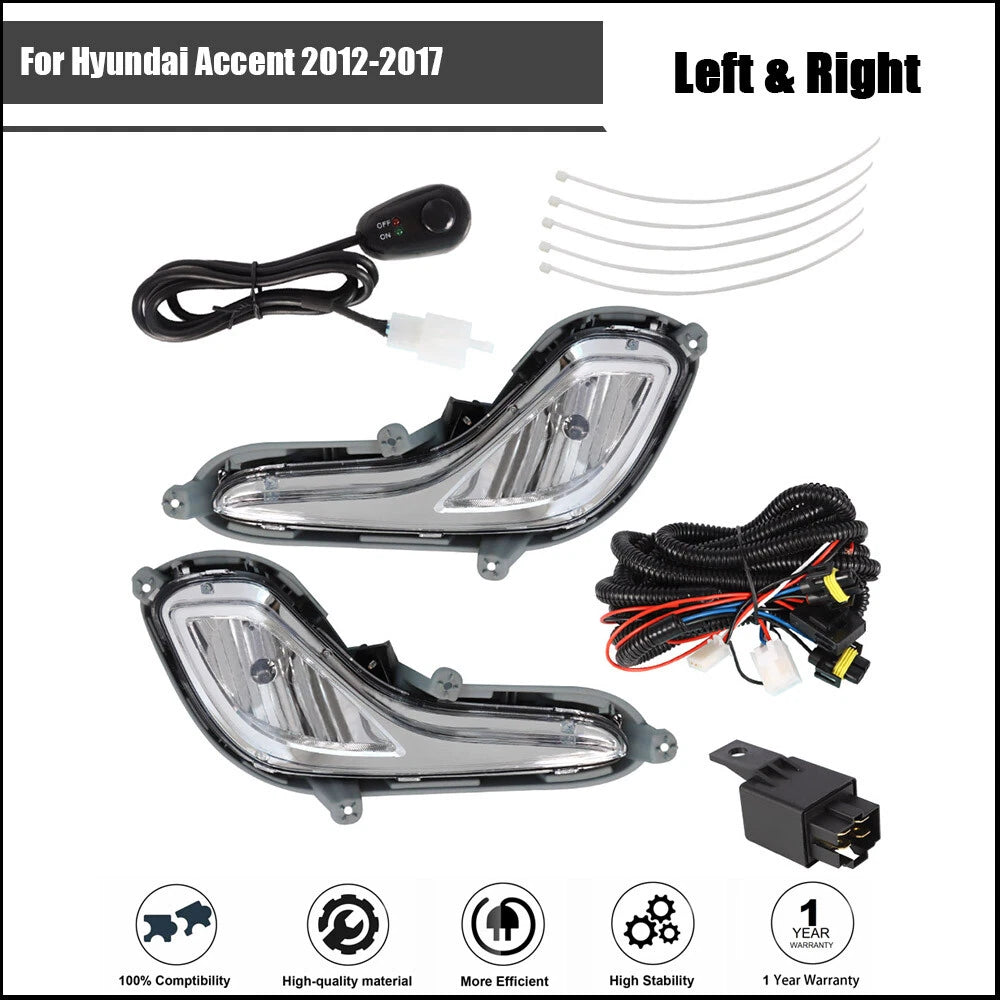 Fog Lights for Hyundai Accent (2012â2017) with Wiring Kit & Switch