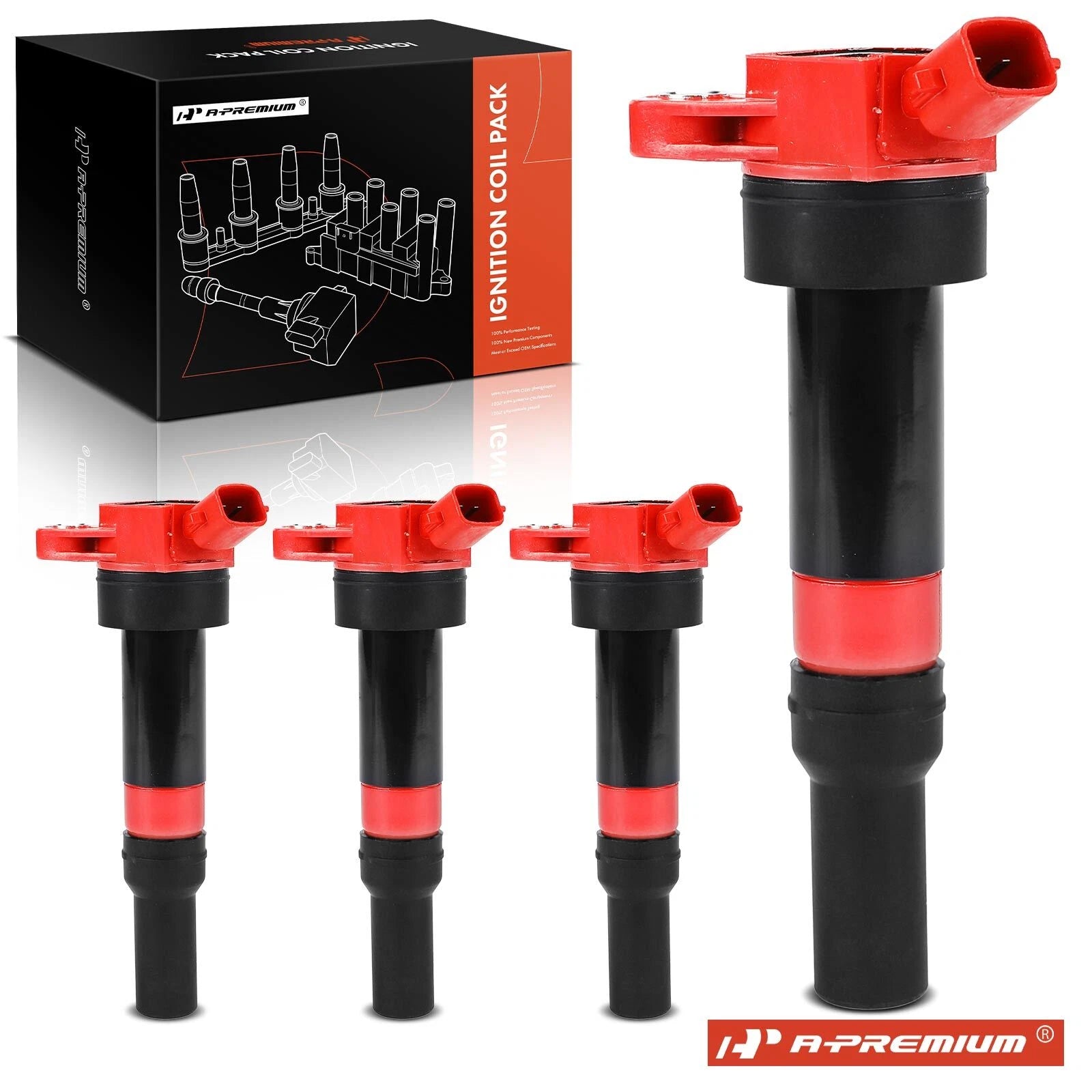 Set of 4 Red Ignition Coils for Hyundai Elantra (2010–2016) Tucson Kia Forte Soul