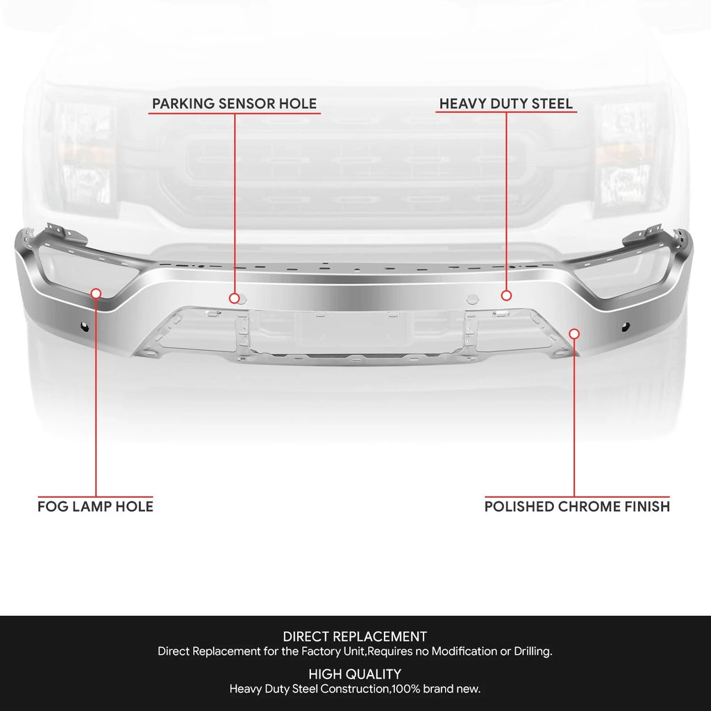 Polished Chrome Front Bumper Face Bar for Ford F-150 (2021–2023)