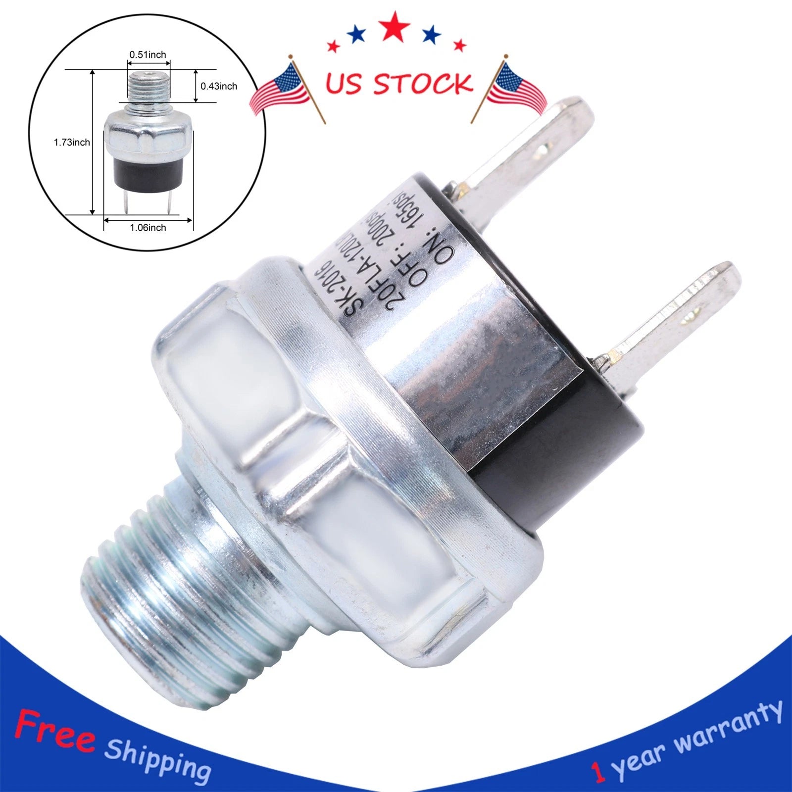 Air Pressure Switch for Air Ride Suspension Compressor Tank (165-200psi)
