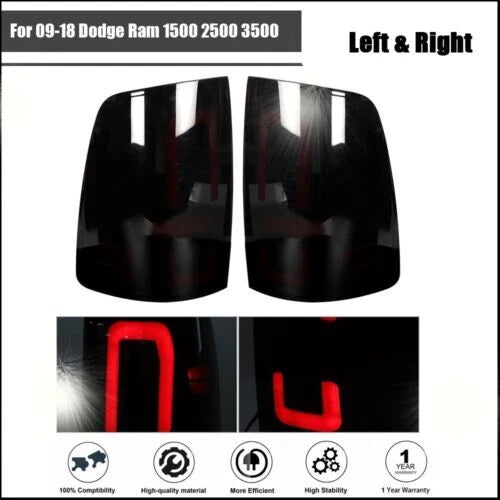 Set of 2 Black Tail Lights for Dodge Ram 1500 2009–2018, Ram 2500/3500 2010–2018