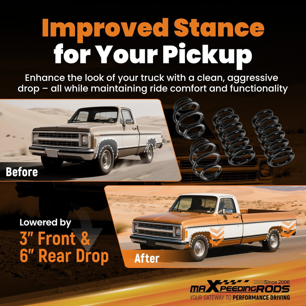 Set of 2" Front 6" Rear Lowering Springs for Chevy C10 GMC C15 (1963–1972)