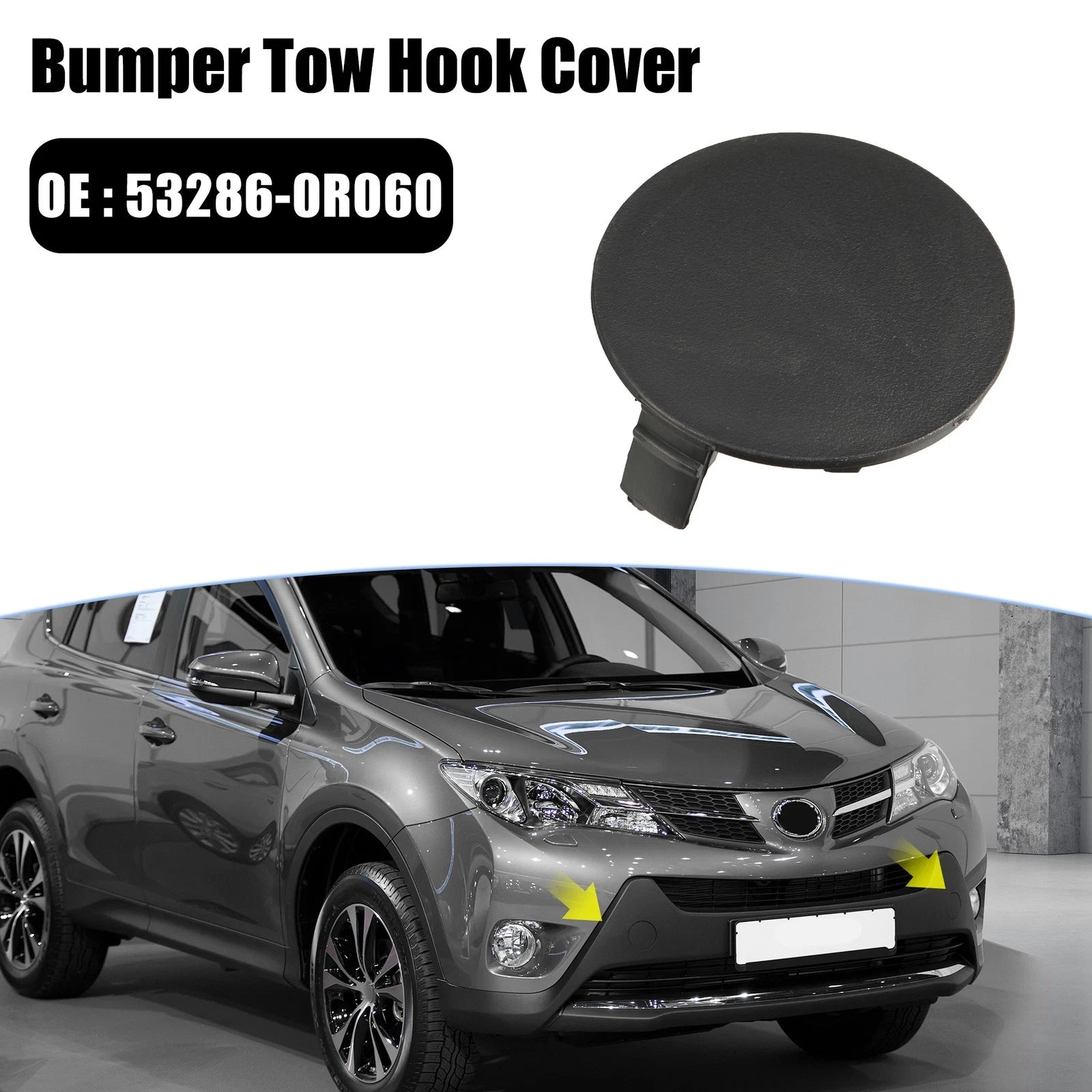 1 Pair Front Bumper Tow Hook Cover for Toyota RAV4 (53286-0R060, 53285-0R060)