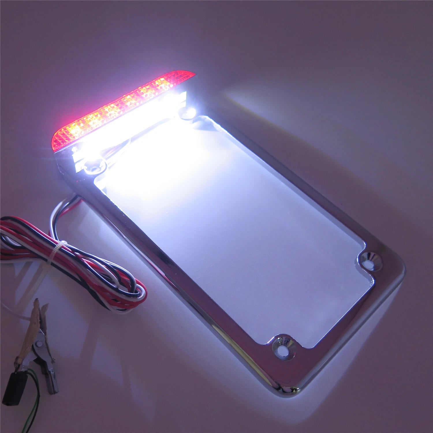 Chrome 7"x4" License Plate Frame with 3" LED for Honda/Suzuki/Yamaha/Kawasaki/Harley