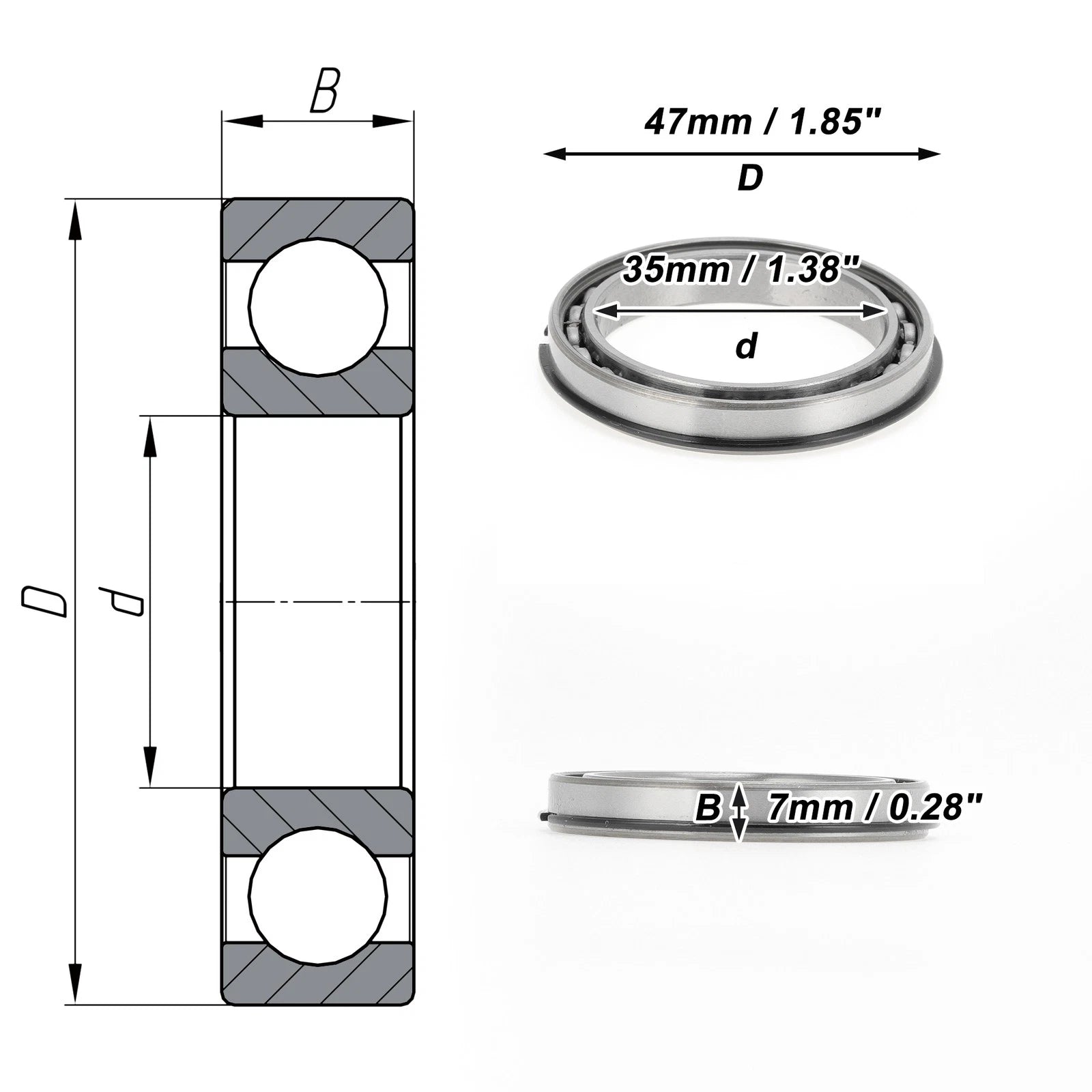Deep Groove Ball Bearing 6807NR for Scooter Skateboard (P0 35x47x7mm)