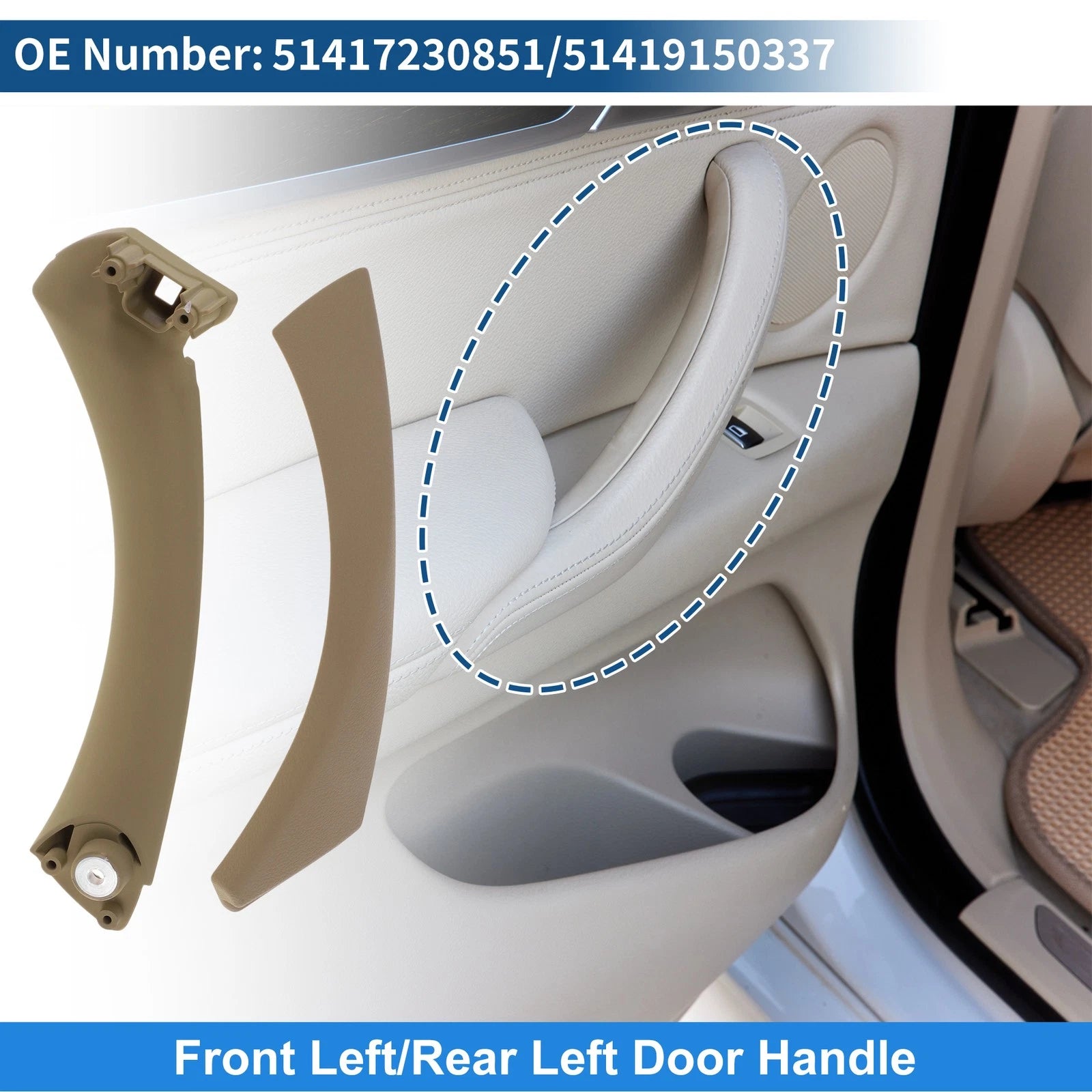 Inner Door Panel Handle for BMW 3 Series E90 E91 (2004–2012) No. 51417230851 Beige
