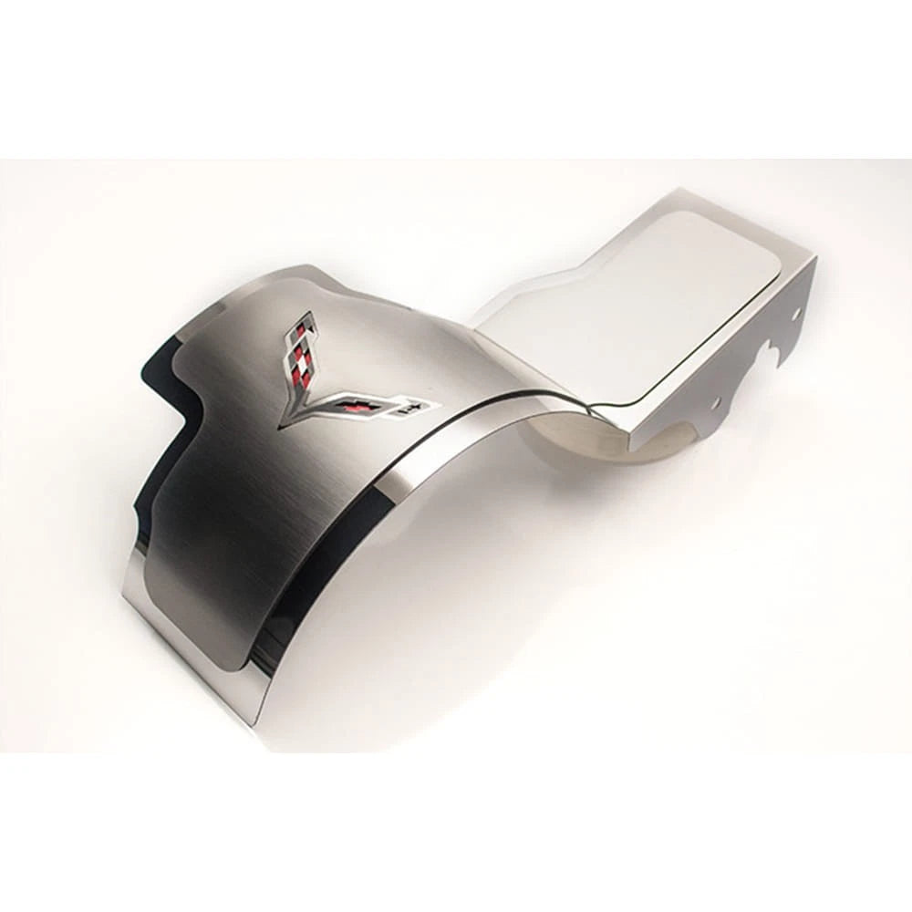 Stainless Alternator Cover w/Dark Blue Vinyl Flags Inlay for 2014-2019 Corvette