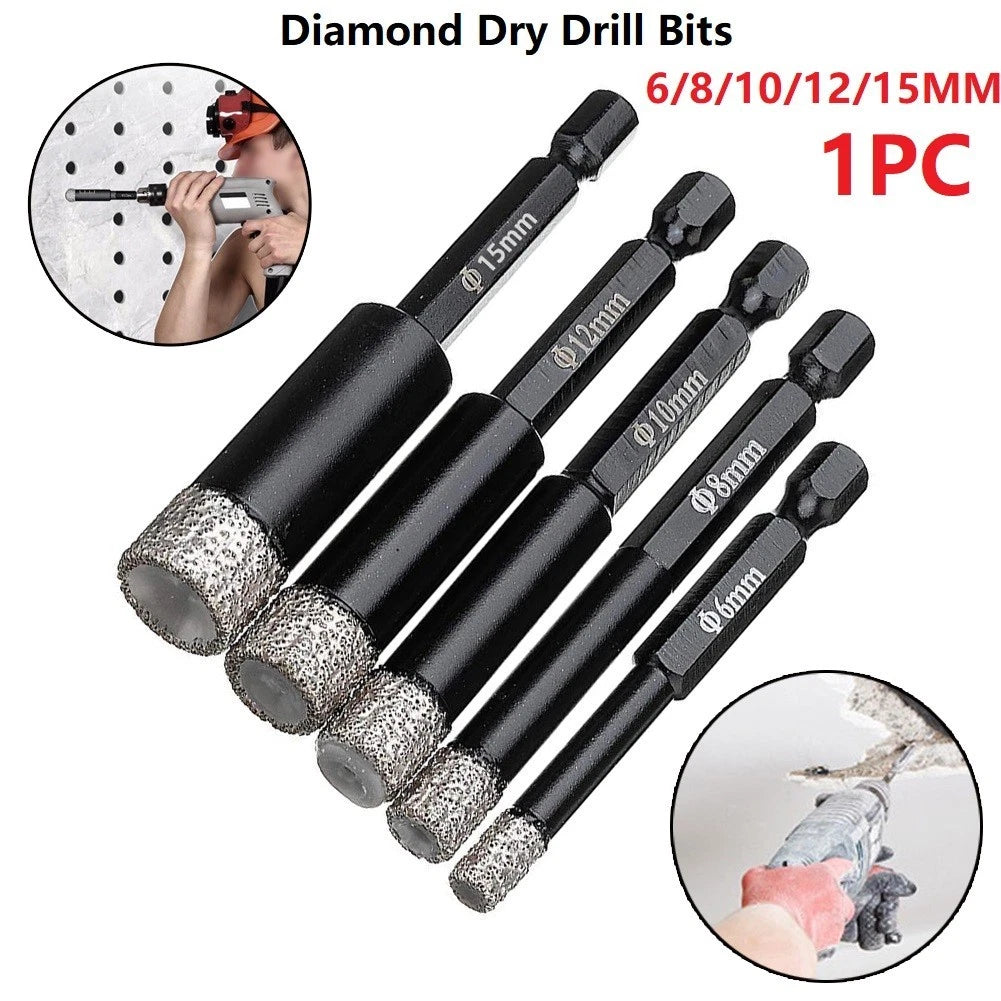 Dry Drill Bit Set for Glass Porcelain (Hex, Diamond)