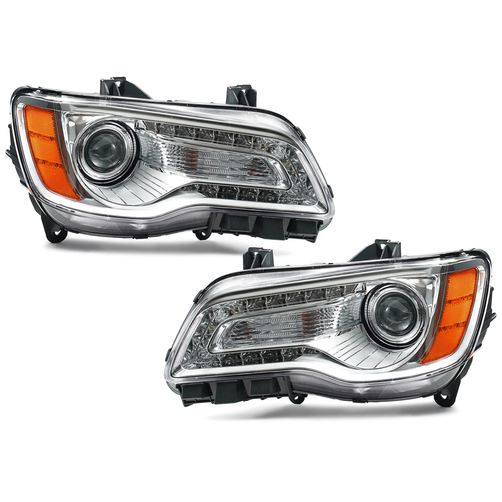 HID/Xenon Headlight Chrome for Chrysler 300 (2011–2014) Left+Right Pair