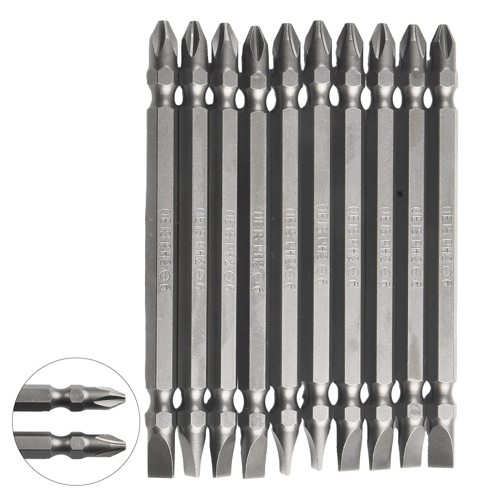 Magnetic Drill Bit Cross PH2 x Slot 6mm Double Head for Electric Screwdriver