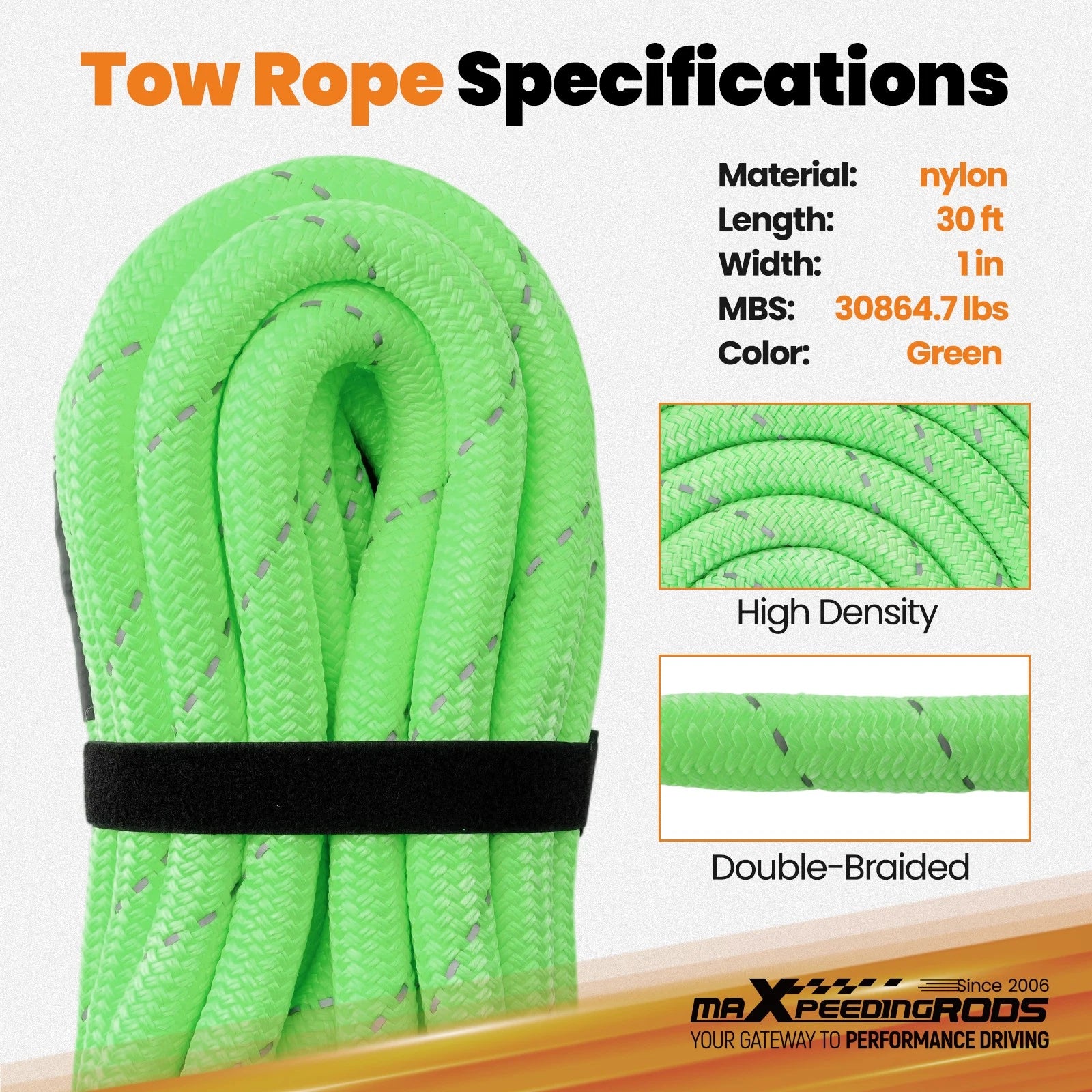 30ft Heavy Duty Recovery Rope for Off-Road SUV Truck 4WD (30864lbs Capacity)