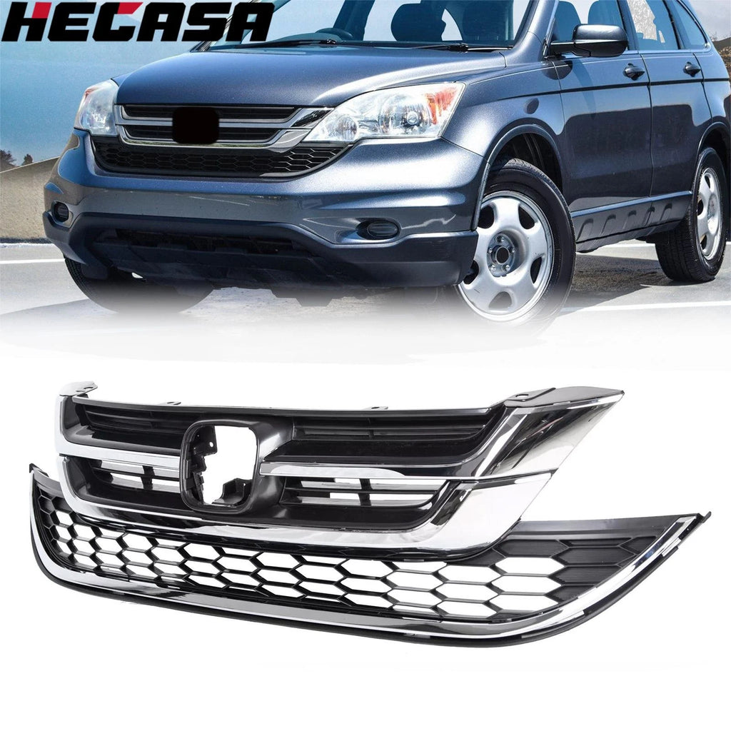 Chrome Front Upper & Lower Honeycomb Grille for Honda CR-V (2010–2011)