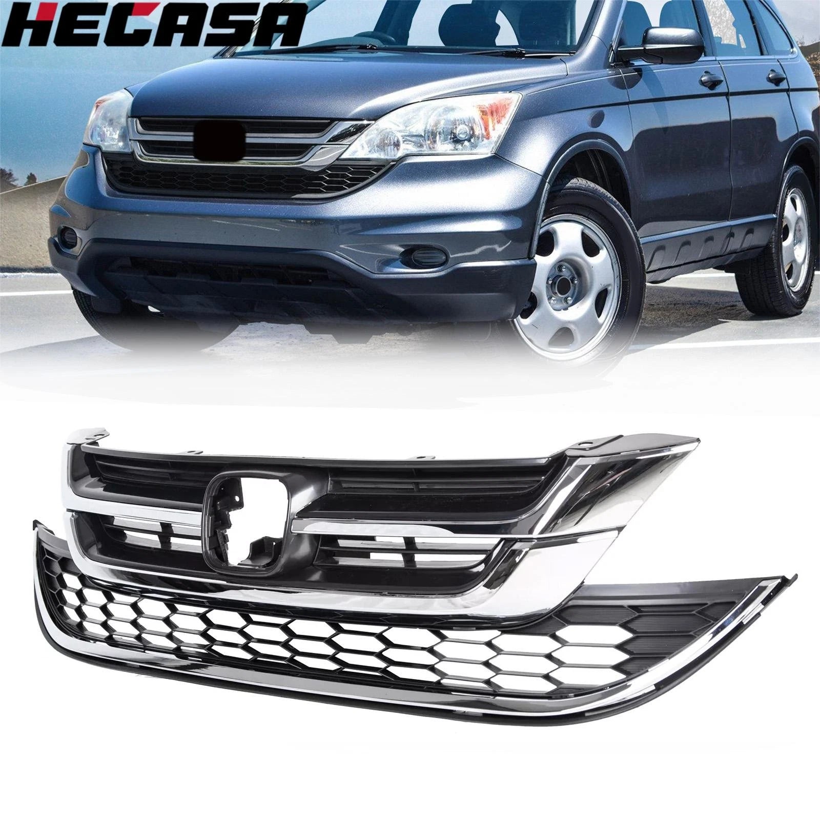 Chrome Front Upper & Lower Honeycomb Grille for Honda CR-V (2010–2011)