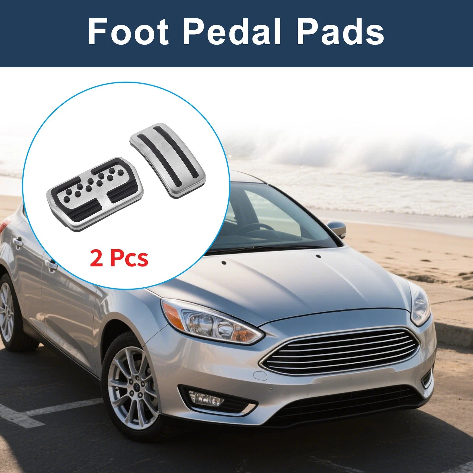 2X Automatic Foot Accelerator Pedal Covers for Ford Focus 3 (2012–2016) Silver Tone