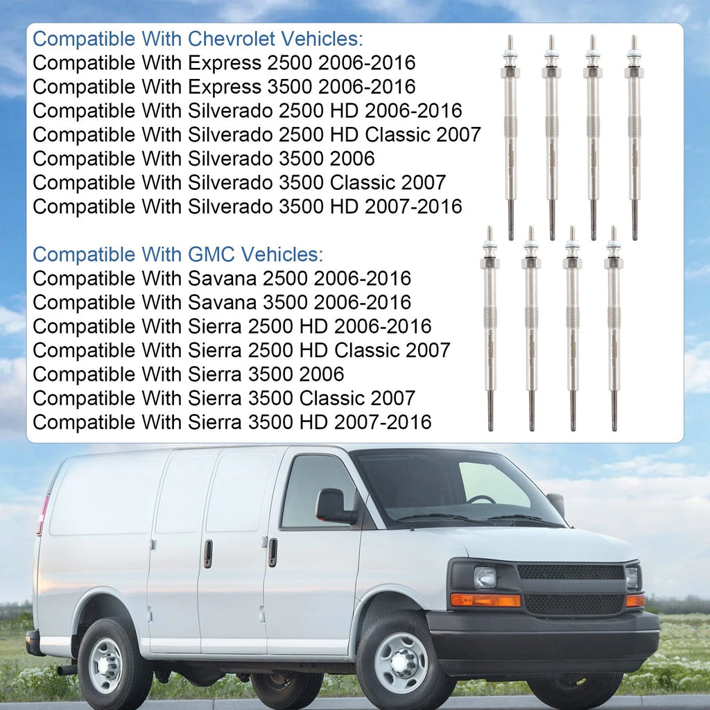 Set of 8 Glow Plugs for Silverado Sierra Duramax 6.6L (LMM LML LBZ)