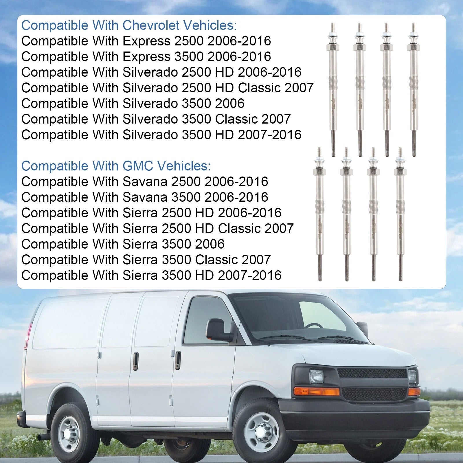 Set of 8 Glow Plugs for Silverado Sierra Duramax 6.6L (LMM LML LBZ)