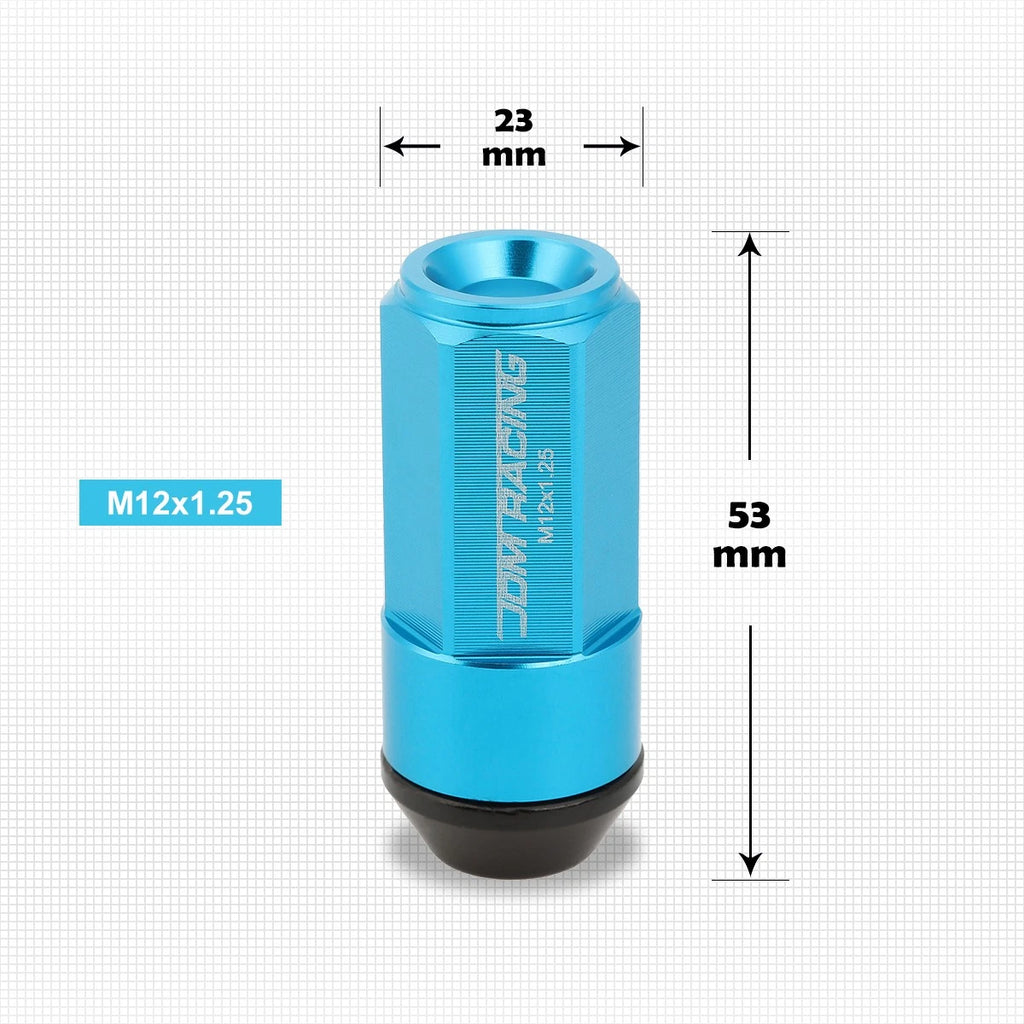20Pc M12X1.25 Sky Blue JDM Cone Seat Wheel Lug Nuts with Cap & Extension